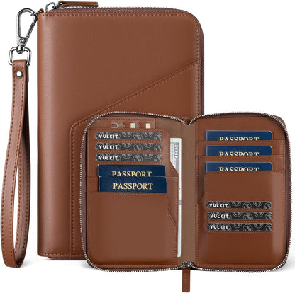 Family Passport Holder for 4 Passports, RFID Blocking Travel Wallet | 6 Card Slots, 2 SIM Pockets, Secure Zipper Closure, Holds 4 Passports, Family Travel Essential