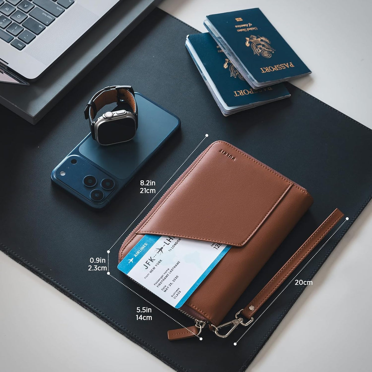 Family Passport Holder for 4 Passports, RFID Blocking Travel Wallet | 6 Card Slots, 2 SIM Pockets, Secure Zipper Closure, Holds 4 Passports, Family Travel Essential
