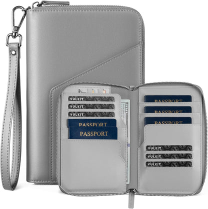 Family Passport Holder for 4 Passports, RFID Blocking Travel Wallet | 6 Card Slots, 2 SIM Pockets, Secure Zipper Closure, Holds 4 Passports, Family Travel Essential