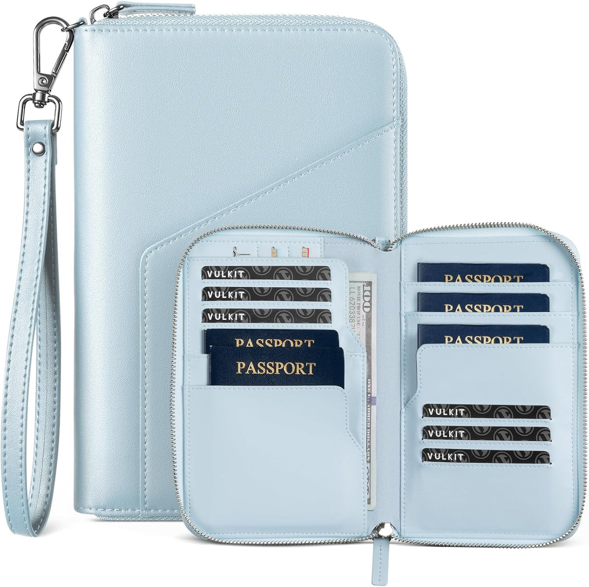 Family Passport Holder for 4 Passports, RFID Blocking Travel Wallet | 6 Card Slots, 2 SIM Pockets, Secure Zipper Closure, Holds 4 Passports, Family Travel Essential