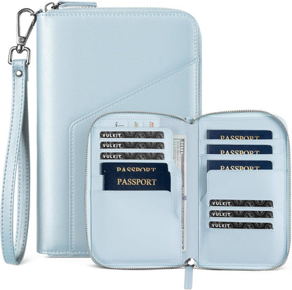 Family Passport Holder for 4 Passports, RFID Blocking Travel Wallet | 6 Card Slots, 2 SIM Pockets, Secure Zipper Closure, Holds 4 Passports, Family Travel Essential
