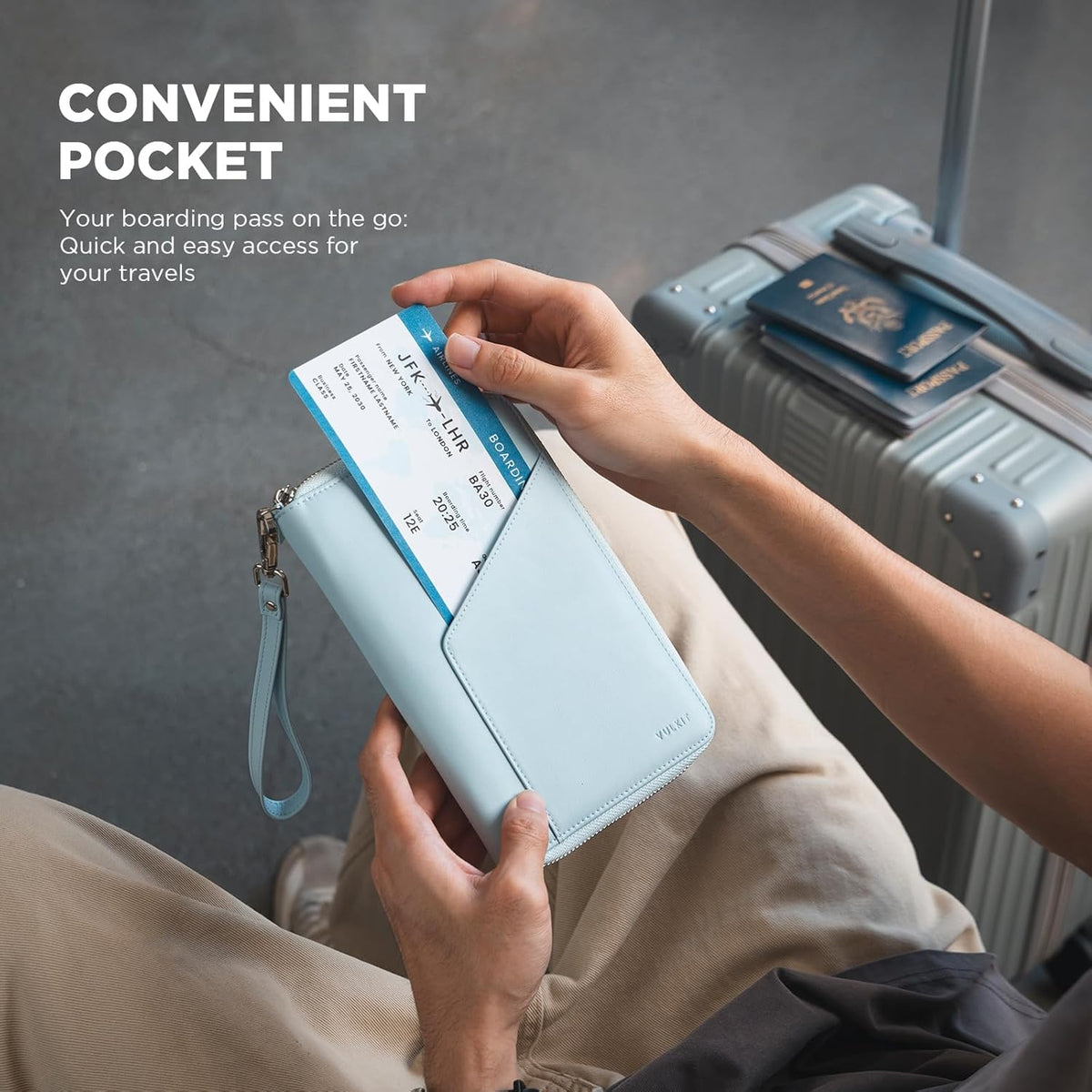Family Passport Holder for 4 Passports, RFID Blocking Travel Wallet | 6 Card Slots, 2 SIM Pockets, Secure Zipper Closure, Holds 4 Passports, Family Travel Essential