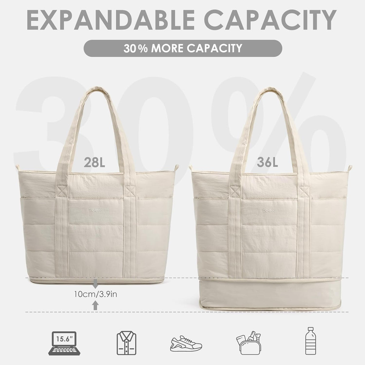 Tote Bag for Women,Puffer Work Bags with Zipper Compartments, Expandable Handbag for Travel Work Sport