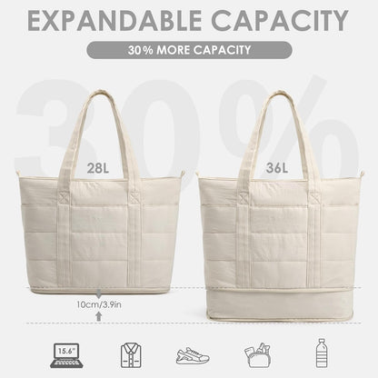 Tote Bag for Women,Puffer Work Bags with Zipper Compartments, Expandable Handbag for Travel Work Sport