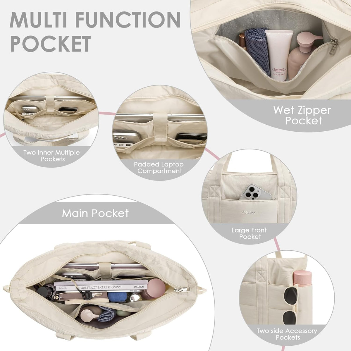 Tote Bag for Women,Puffer Work Bags with Zipper Compartments, Expandable Handbag for Travel Work Sport