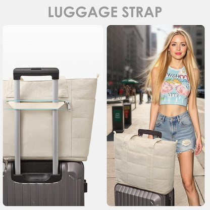 Tote Bag for Women,Puffer Work Bags with Zipper Compartments, Expandable Handbag for Travel Work Sport