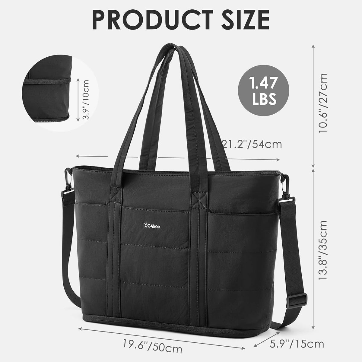 Tote Bag for Women,Puffer Work Bags with Zipper Compartments, Expandable Handbag for Travel Work Sport