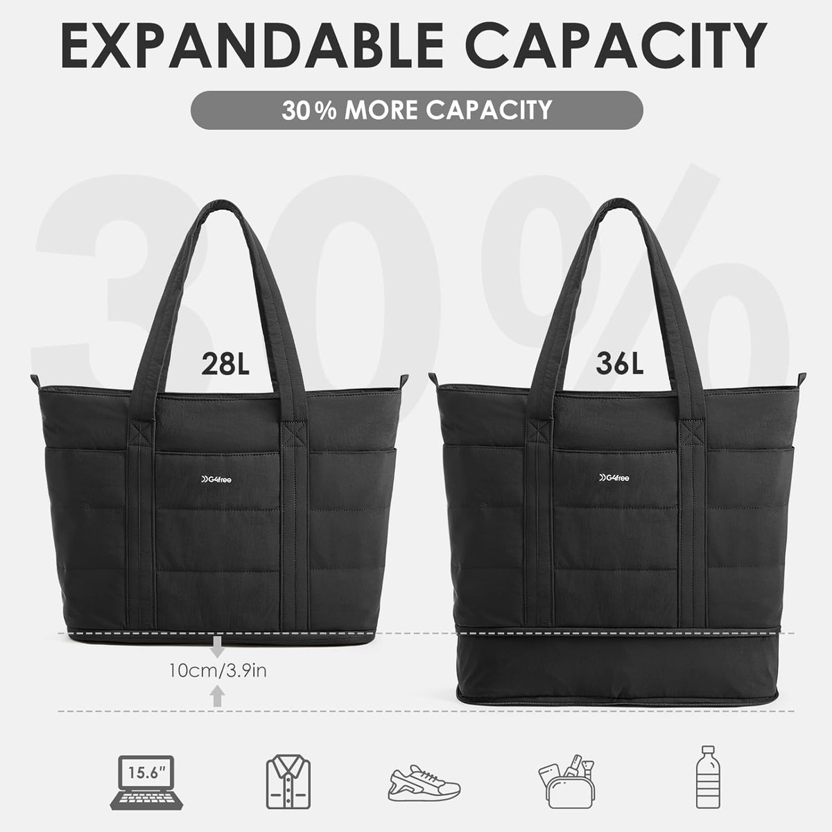 Tote Bag for Women,Puffer Work Bags with Zipper Compartments, Expandable Handbag for Travel Work Sport