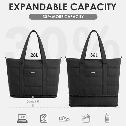 Tote Bag for Women,Puffer Work Bags with Zipper Compartments, Expandable Handbag for Travel Work Sport