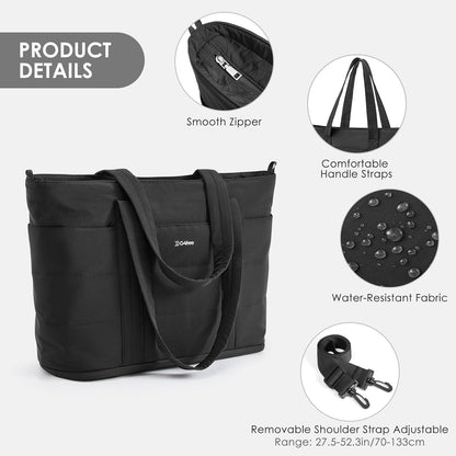 Tote Bag for Women,Puffer Work Bags with Zipper Compartments, Expandable Handbag for Travel Work Sport
