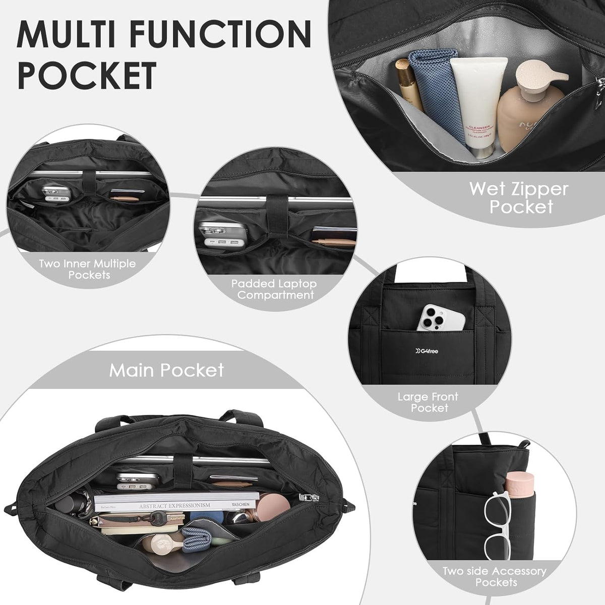 Tote Bag for Women,Puffer Work Bags with Zipper Compartments, Expandable Handbag for Travel Work Sport