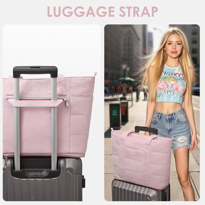 Tote Bag for Women,Puffer Work Bags with Zipper Compartments, Expandable Handbag for Travel Work Sport