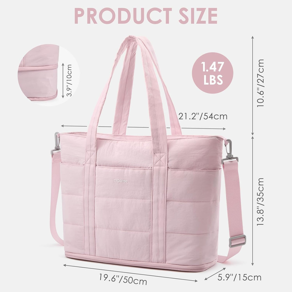 Tote Bag for Women,Puffer Work Bags with Zipper Compartments, Expandable Handbag for Travel Work Sport