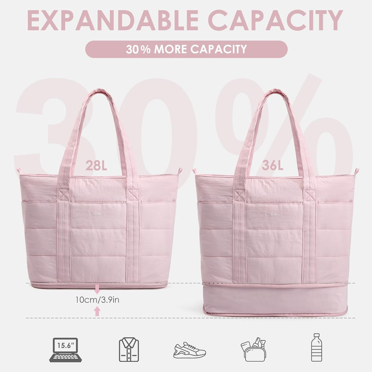 Tote Bag for Women,Puffer Work Bags with Zipper Compartments, Expandable Handbag for Travel Work Sport