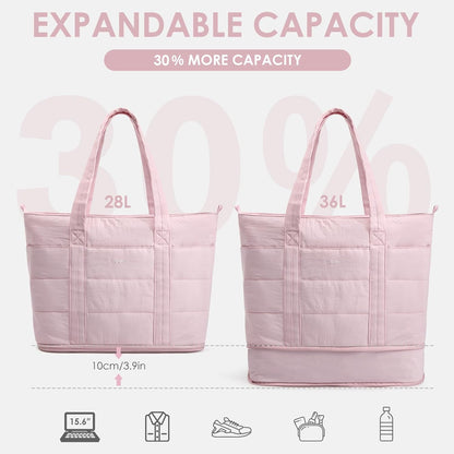 Tote Bag for Women,Puffer Work Bags with Zipper Compartments, Expandable Handbag for Travel Work Sport