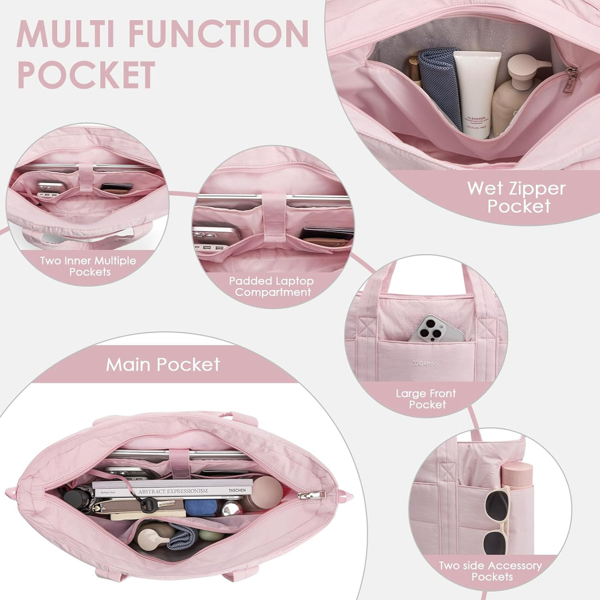Tote Bag for Women,Puffer Work Bags with Zipper Compartments, Expandable Handbag for Travel Work Sport