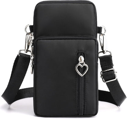 Small Crossbody Bag for Women, Multi Zip Pockets Nylon Wallet Purse Credit Card Holder with Detachable Hand Strap
