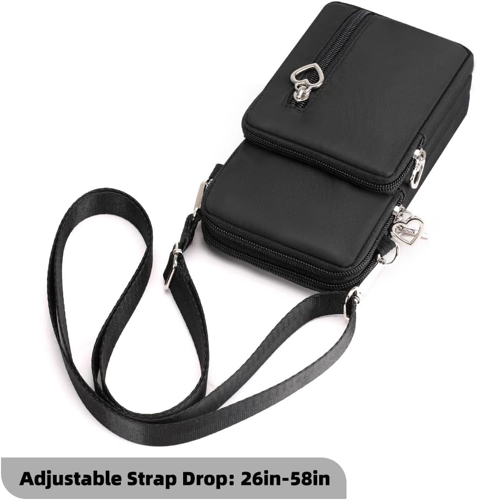 Small Crossbody Bag for Women, Multi Zip Pockets Nylon Wallet Purse Credit Card Holder with Detachable Hand Strap
