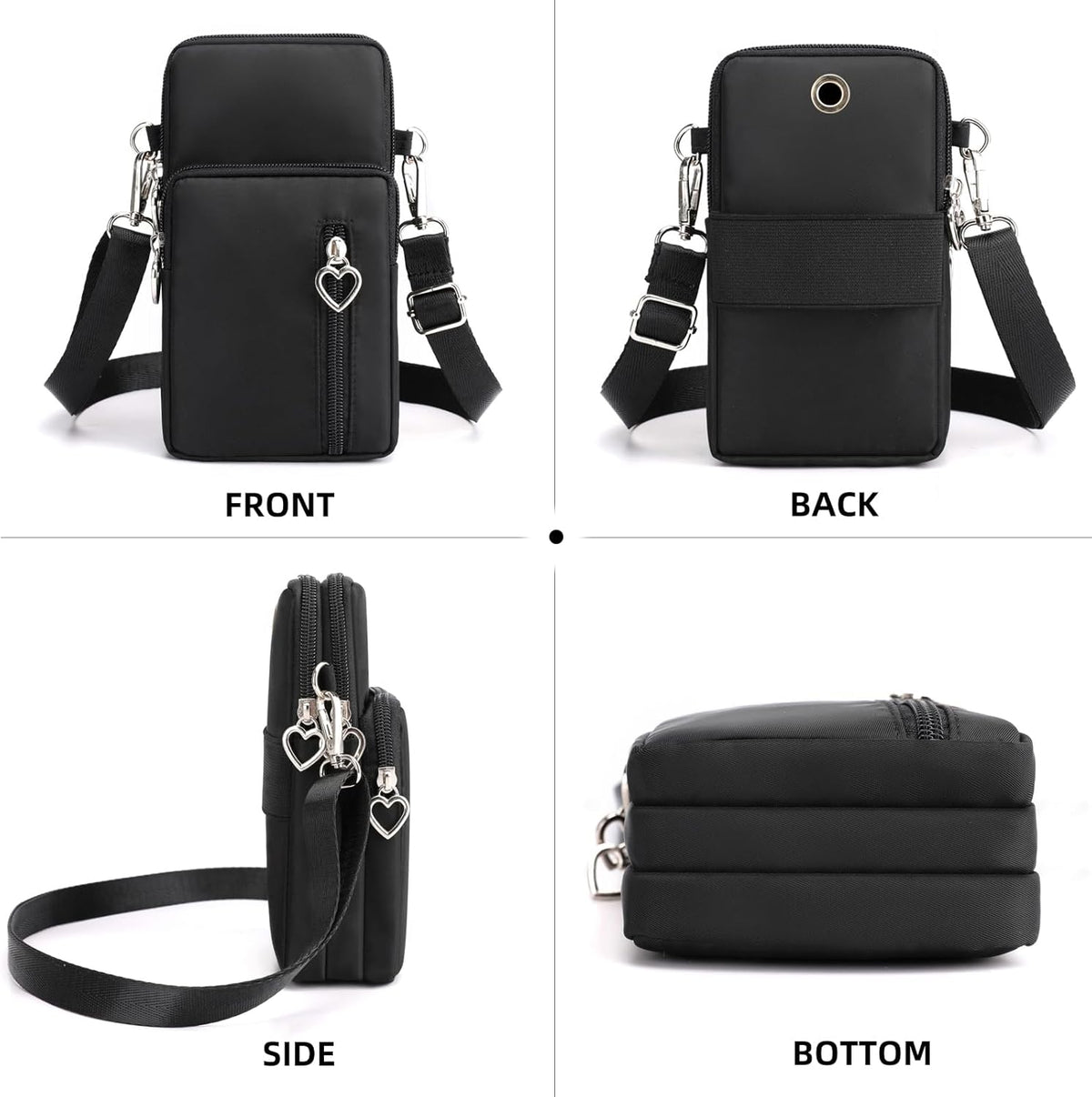 Small Crossbody Bag for Women, Multi Zip Pockets Nylon Wallet Purse Credit Card Holder with Detachable Hand Strap