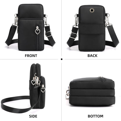 Small Crossbody Bag for Women, Multi Zip Pockets Nylon Wallet Purse Credit Card Holder with Detachable Hand Strap