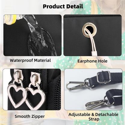 Small Crossbody Bag for Women, Multi Zip Pockets Nylon Wallet Purse Credit Card Holder with Detachable Hand Strap