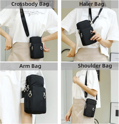 Small Crossbody Bag for Women, Multi Zip Pockets Nylon Wallet Purse Credit Card Holder with Detachable Hand Strap