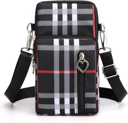 Small Crossbody Bag for Women, Multi Zip Pockets Nylon Wallet Purse Credit Card Holder with Detachable Hand Strap