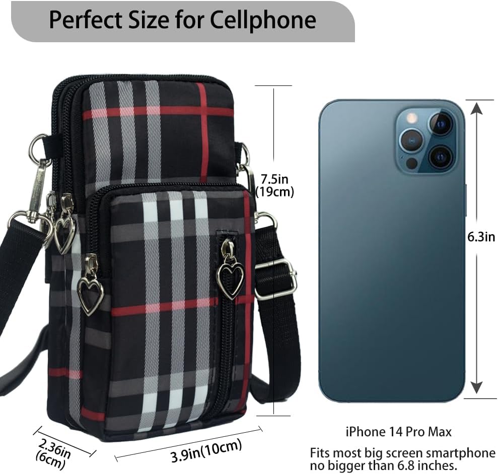 Small Crossbody Bag for Women, Multi Zip Pockets Nylon Wallet Purse Credit Card Holder with Detachable Hand Strap
