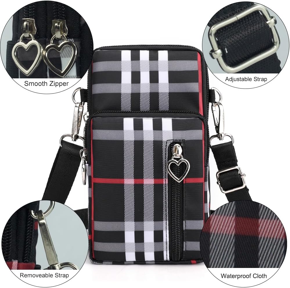 Small Crossbody Bag for Women, Multi Zip Pockets Nylon Wallet Purse Credit Card Holder with Detachable Hand Strap