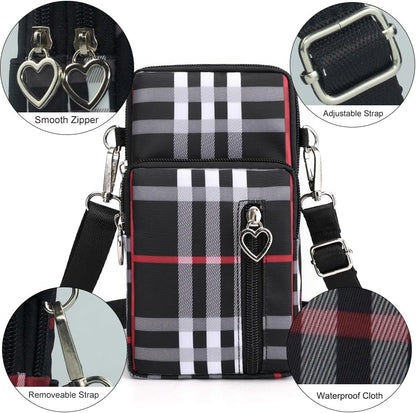 Small Crossbody Bag for Women, Multi Zip Pockets Nylon Wallet Purse Credit Card Holder with Detachable Hand Strap