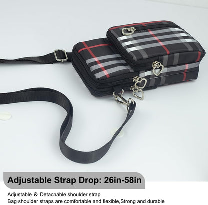 Small Crossbody Bag for Women, Multi Zip Pockets Nylon Wallet Purse Credit Card Holder with Detachable Hand Strap