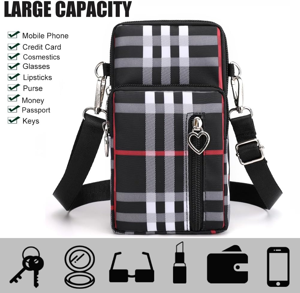Small Crossbody Bag for Women, Multi Zip Pockets Nylon Wallet Purse Credit Card Holder with Detachable Hand Strap