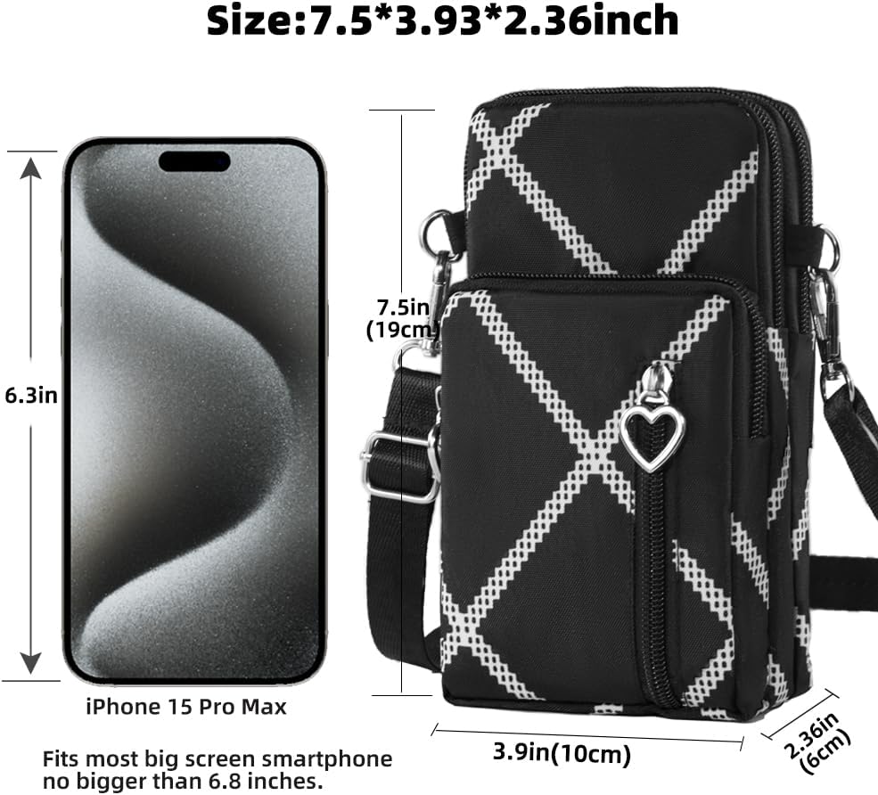 Small Crossbody Bag for Women, Multi Zip Pockets Nylon Wallet Purse Credit Card Holder with Detachable Hand Strap