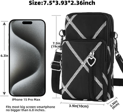 Small Crossbody Bag for Women, Multi Zip Pockets Nylon Wallet Purse Credit Card Holder with Detachable Hand Strap