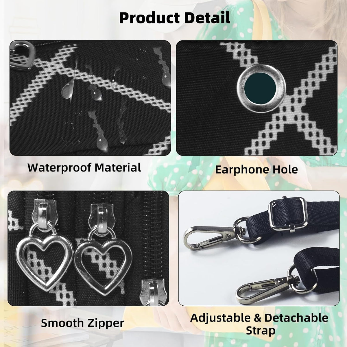 Small Crossbody Bag for Women, Multi Zip Pockets Nylon Wallet Purse Credit Card Holder with Detachable Hand Strap