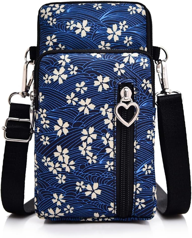 Small Crossbody Bag for Women, Multi Zip Pockets Nylon Wallet Purse Credit Card Holder with Detachable Hand Strap