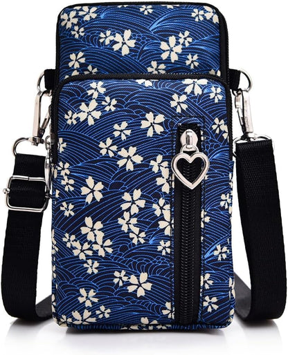 Small Crossbody Bag for Women, Multi Zip Pockets Nylon Wallet Purse Credit Card Holder with Detachable Hand Strap