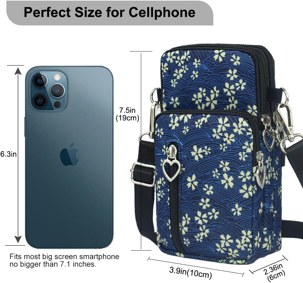 Small Crossbody Bag for Women, Multi Zip Pockets Nylon Wallet Purse Credit Card Holder with Detachable Hand Strap