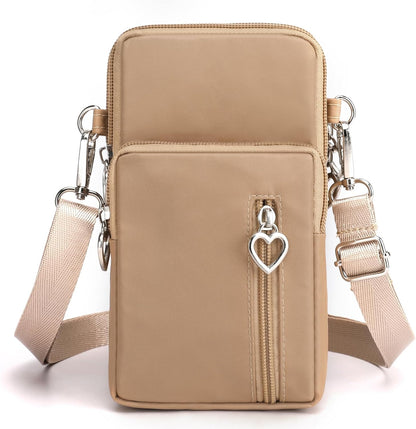 Small Crossbody Bag for Women, Multi Zip Pockets Nylon Wallet Purse Credit Card Holder with Detachable Hand Strap