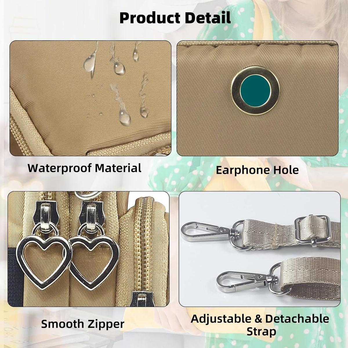 Small Crossbody Bag for Women, Multi Zip Pockets Nylon Wallet Purse Credit Card Holder with Detachable Hand Strap