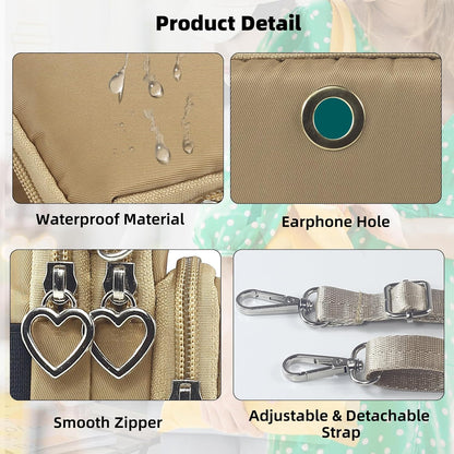 Small Crossbody Bag for Women, Multi Zip Pockets Nylon Wallet Purse Credit Card Holder with Detachable Hand Strap