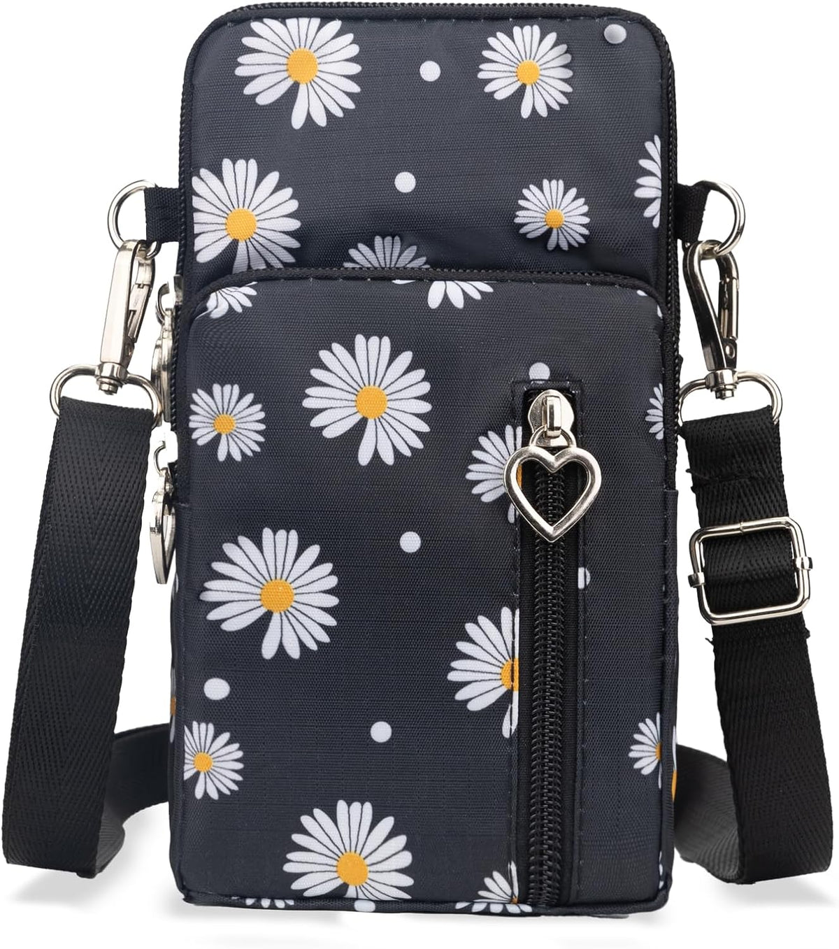 Small Crossbody Bag for Women, Multi Zip Pockets Nylon Wallet Purse Credit Card Holder with Detachable Hand Strap