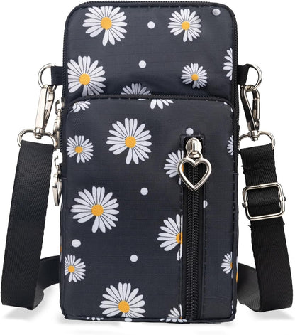 Small Crossbody Bag for Women, Multi Zip Pockets Nylon Wallet Purse Credit Card Holder with Detachable Hand Strap