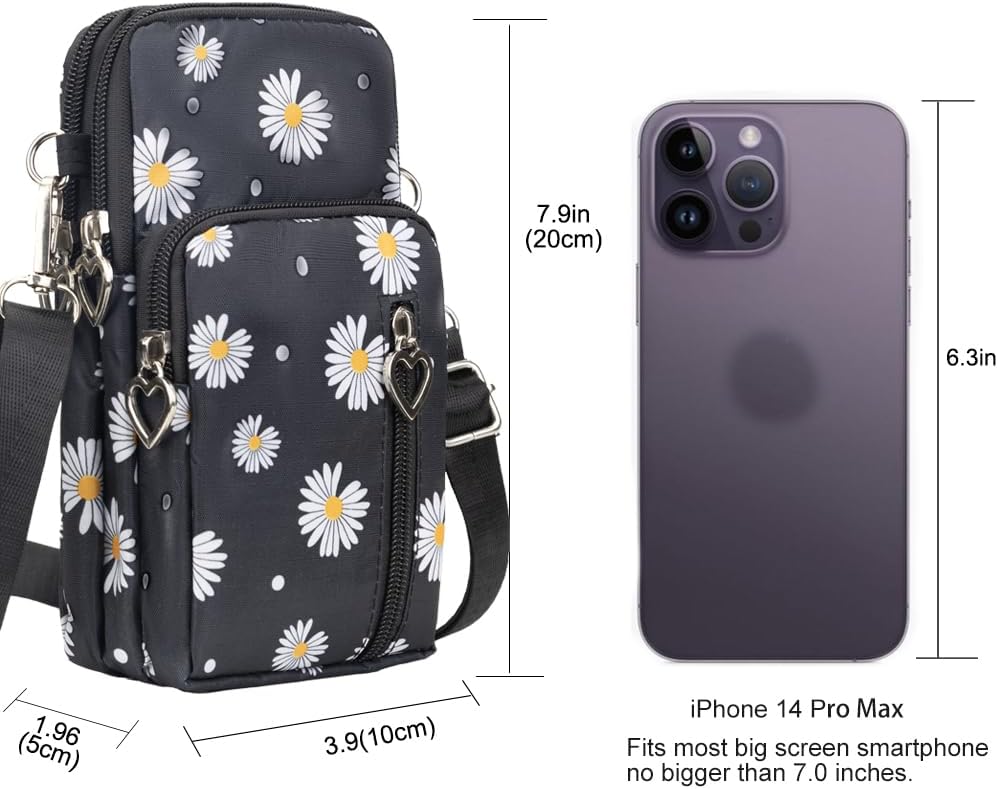 Small Crossbody Bag for Women, Multi Zip Pockets Nylon Wallet Purse Credit Card Holder with Detachable Hand Strap