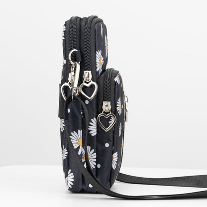Small Crossbody Bag for Women, Multi Zip Pockets Nylon Wallet Purse Credit Card Holder with Detachable Hand Strap