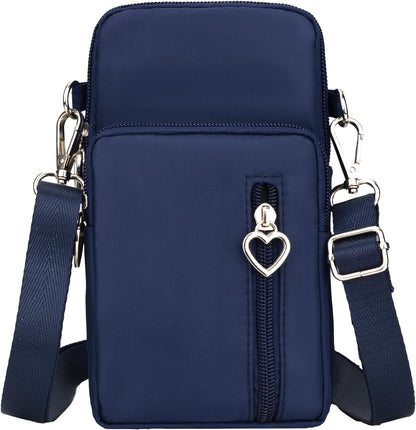 Small Crossbody Bag for Women, Multi Zip Pockets Nylon Wallet Purse Credit Card Holder with Detachable Hand Strap