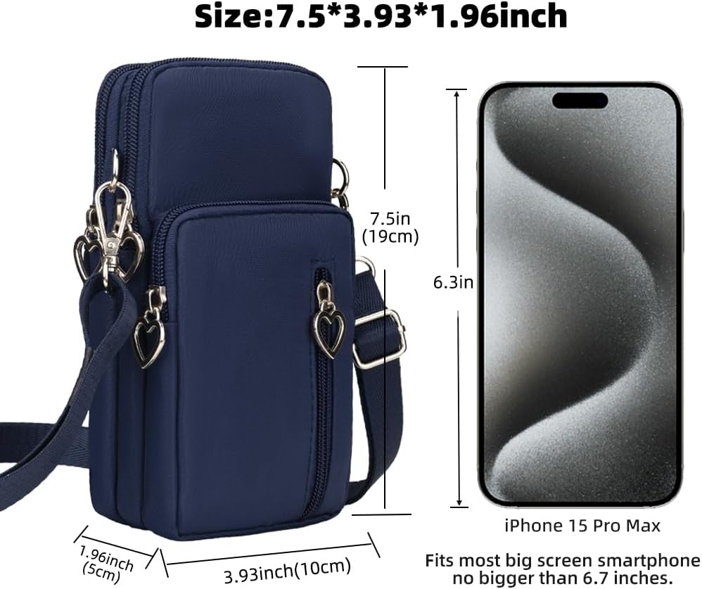 Small Crossbody Bag for Women, Multi Zip Pockets Nylon Wallet Purse Credit Card Holder with Detachable Hand Strap