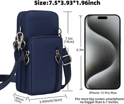 Small Crossbody Bag for Women, Multi Zip Pockets Nylon Wallet Purse Credit Card Holder with Detachable Hand Strap