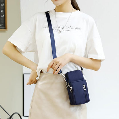 Small Crossbody Bag for Women, Multi Zip Pockets Nylon Wallet Purse Credit Card Holder with Detachable Hand Strap