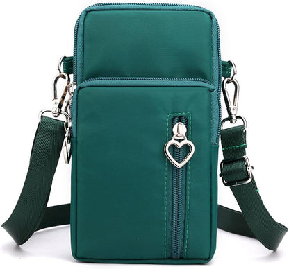 Small Crossbody Bag for Women, Multi Zip Pockets Nylon Wallet Purse Credit Card Holder with Detachable Hand Strap